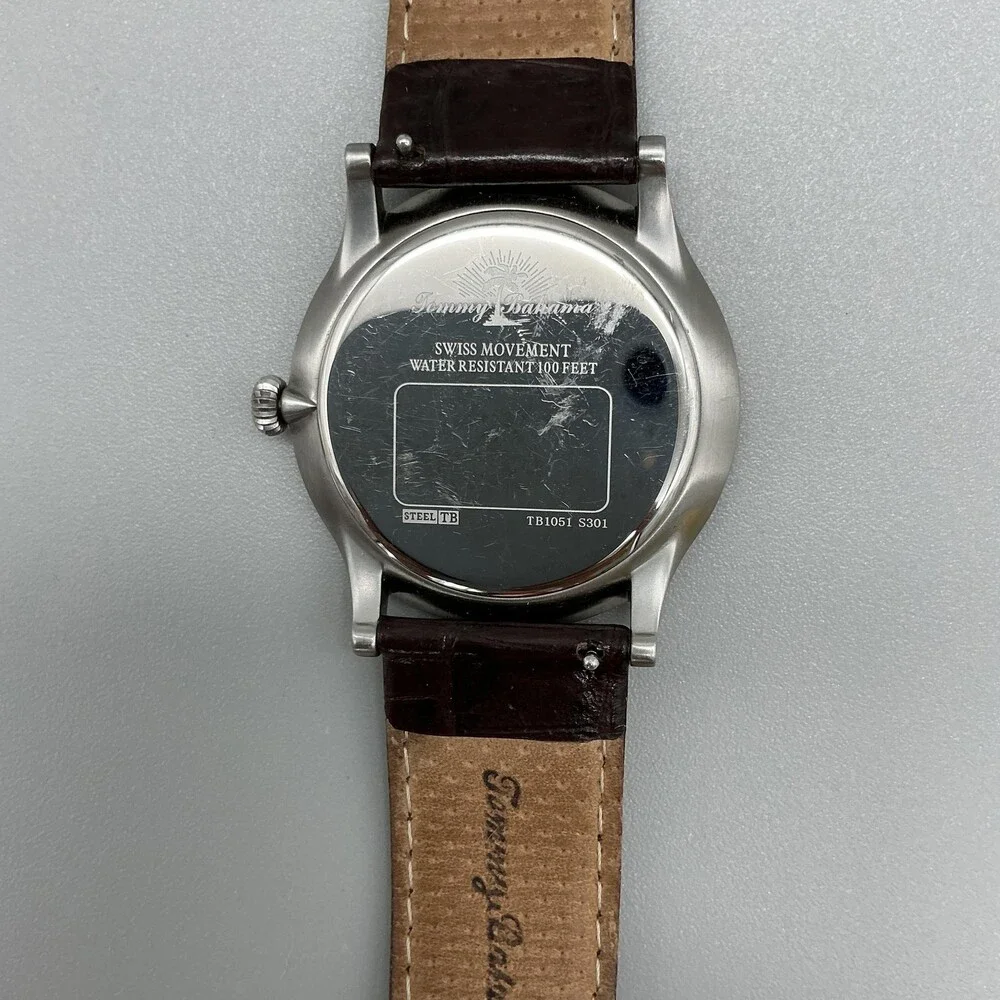 Tommy Bahama Mens Watch 40mm Gold Tone Brown Leather TB1051 Date New Battery